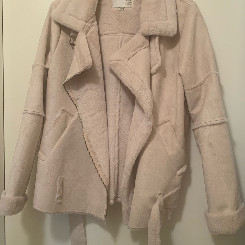 J.O.A. Faux Sherpa Lined Faux Suede Aviator Jacket